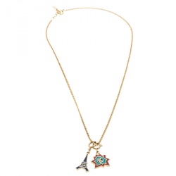 Kenzo Enamel Gold Tone Dual Charm Chain Necklace