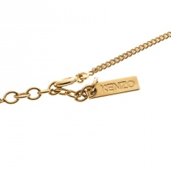 Kenzo Enamel Gold Tone Dual Charm Chain Necklace