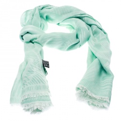 Pre Owned Kenzo Mint Green and White Tiger Logo Detail Jacquard Fringed Edge Scarf