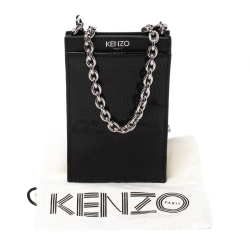 Pre Owned Kenzo Black Perforated Patent Leather Phone Bag