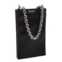 Pre Owned Kenzo Black Perforated Patent Leather Phone Bag