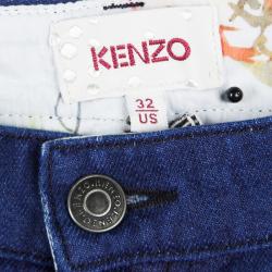 Pre Owned Kenzo Indigo Denim Paneled Bottom Detail Tapered Baggy Jeans L