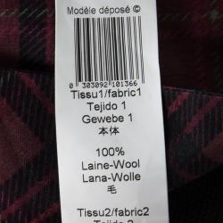 Pre Owned Kenzo Burgundy Floral Printed Wool Checked Trim Detail Dress L