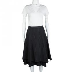 Pre Owned Kenzo Black Pleated Underlay Velvet Trim High Waist A-Line Skirt M