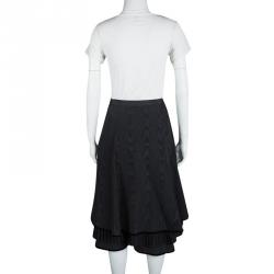 Pre Owned Kenzo Black Pleated Underlay Velvet Trim High Waist A-Line Skirt M