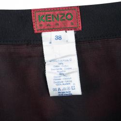 Pre Owned Kenzo Black Pleated Underlay Velvet Trim High Waist A-Line Skirt M