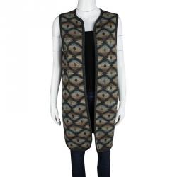 Pre Owned Kenzo Multicolor Diamond Pattern Knit Front Open Sleeveless Long Cardigan S