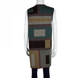 Pre Owned Kenzo Multicolor Diamond Pattern Knit Front Open Sleeveless Long Cardigan S