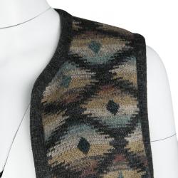 Pre Owned Kenzo Multicolor Diamond Pattern Knit Front Open Sleeveless Long Cardigan S