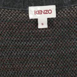 Pre Owned Kenzo Multicolor Diamond Pattern Knit Front Open Sleeveless Long Cardigan S