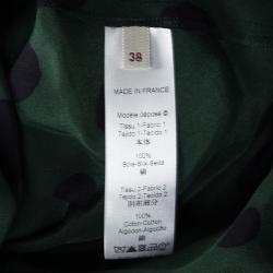 Pre Owned Kenzo Green And Black Polka Dotted Ruffle Detail Long Sleeve Silk Blouse M