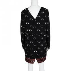 Pre Owned Kenzo Black Eye Print Long Sleeve Dress M