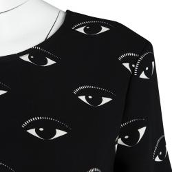 Pre Owned Kenzo Black Eye Print Long Sleeve Dress M