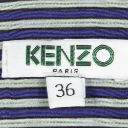 Pre Owned Kenzo Multicolor Striped Gathered Sleeveless Silk Dress S