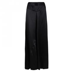 Pre Owned Kenzo Black High Waist Tie Detail Silk Maxi Skirt S
