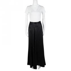 Pre Owned Kenzo Black High Waist Tie Detail Silk Maxi Skirt S