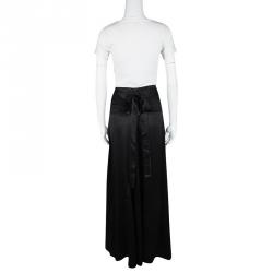 Pre Owned Kenzo Black High Waist Tie Detail Silk Maxi Skirt S