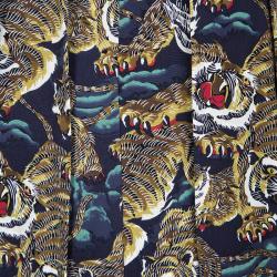 Pre Owned Kenzo Multicolor Flying Tiger Printed Silk Pleat Detail Short Sleeve Dress M