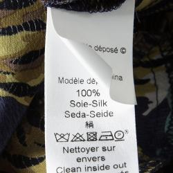 Pre Owned Kenzo Multicolor Flying Tiger Printed Silk Pleat Detail Short Sleeve Dress M