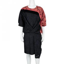 Pre Owned Kenzo Colorblock Draped Brocade Shadow Flowers Dress S