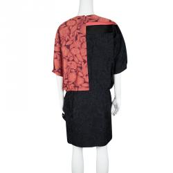 Pre Owned Kenzo Colorblock Draped Brocade Shadow Flowers Dress S
