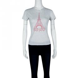 Pre Owned Kenzo Grey Eiffel Tower Print T-Shirt M