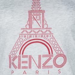 Pre Owned Kenzo Grey Eiffel Tower Print T-Shirt M