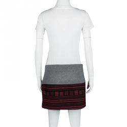 Pre Owned Kenzo Grey Wool Blend Contrast Embroidered Asymmetric Wrap Skirt M