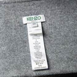 Pre Owned Kenzo Grey Wool Blend Contrast Embroidered Asymmetric Wrap Skirt M