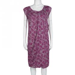 Pre Owned Kenzo Pink and Grey Floral Printed Lurex Knit Draped Front Dress M