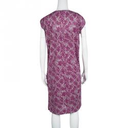 Pre Owned Kenzo Pink and Grey Floral Printed Lurex Knit Draped Front Dress M