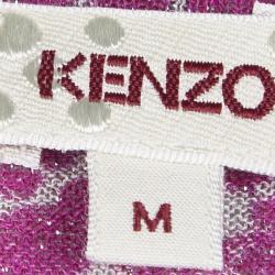 Pre Owned Kenzo Pink and Grey Floral Printed Lurex Knit Draped Front Dress M