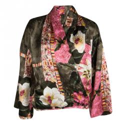 Kenzo Multicolor Floral Printed Silk Satin Wrap Top and Skirt Set M/L