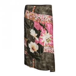 Kenzo Multicolor Floral Printed Silk Satin Wrap Top and Skirt Set M/L