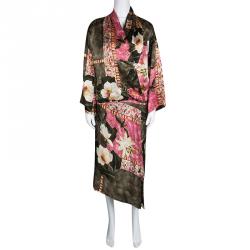 Kenzo Multicolor Floral Printed Silk Satin Wrap Top and Skirt Set M/L