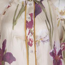 Pre Owned Kenzo Beige Floral Printed Sheer Silk Button Front Shirt L