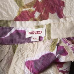 Pre Owned Kenzo Beige Floral Printed Sheer Silk Button Front Shirt L