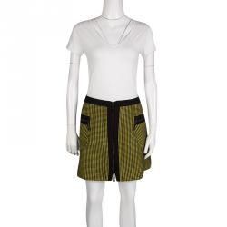 Pre Owned Kenzo Yellow and Black Textured Waffle Knit Zip Detail Mini Skirt M