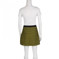 Pre Owned Kenzo Yellow and Black Textured Waffle Knit Zip Detail Mini Skirt M