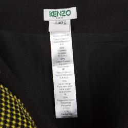 Pre Owned Kenzo Yellow and Black Textured Waffle Knit Zip Detail Mini Skirt M
