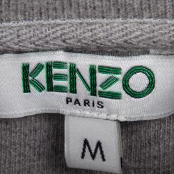 Pre Owned Kenzo Grey Cotton Multi Icon Detail Embroidered Sweatshirt M