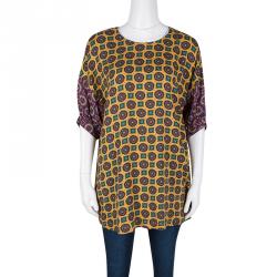 Pre Owned Kenzo Multicolor Printed Contrast Sleeve Detail Oversized Top M