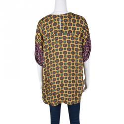 Pre Owned Kenzo Multicolor Printed Contrast Sleeve Detail Oversized Top M