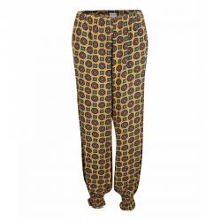 Pre Owned Kenzo Yellow Printed Smocked Hem Detail Elasticized Waist Pants M