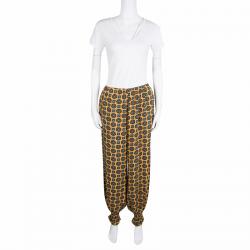 Pre Owned Kenzo Yellow Printed Smocked Hem Detail Elasticized Waist Pants M