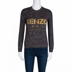 Pre Owned Kenzo Multicolor Intarsia Knit Logo Detail Sweater M