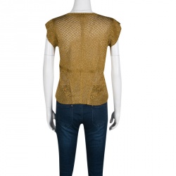 Pre Owned Kenzo Gold Lurex Detail Perforated Knit Cop Top L