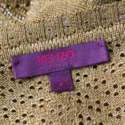 Pre Owned Kenzo Gold Lurex Detail Perforated Knit Cop Top L