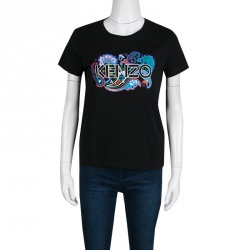Pre Owned Kenzo Black Logo Print Cotton Short Sleeve T-Shirt S