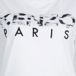 Pre Owned Kenzo White Logo Applique Detail Short Sleeve T-Shirt M